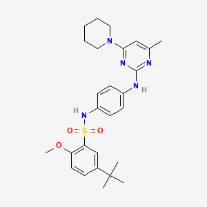 molecular formula C27H35N5O3S B11238287 5-(tert-butyl)-2-methoxy-N-(4-((4-methyl-6-(piperi 