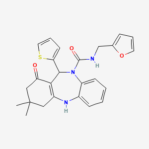 molecular formula C25H25N3O3S B11238298 N-(furan-2-ylmethyl)-3,3-dimethyl-1-oxo-11-(thiophen-2-yl)-1,2,3,4,5,11-hexahydro-10H-dibenzo[b,e][1,4]diazepine-10-carboxamide 