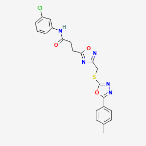 molecular formula C21H18ClN5O3S B11238309 N-(3-chlorophenyl)-3-[3-({[5-(4-methylphenyl)-1,3,4-oxadiazol-2-yl]sulfanyl}methyl)-1,2,4-oxadiazol-5-yl]propanamide 