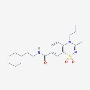 molecular formula C20H27N3O3S B11238360 N-[2-(cyclohex-1-en-1-yl)ethyl]-3-methyl-4-propyl-4H-1,2,4-benzothiadiazine-7-carboxamide 1,1-dioxide 