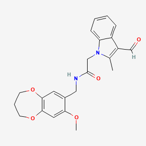 molecular formula C23H24N2O5 B11238388 2-(3-formyl-2-methyl-1H-indol-1-yl)-N-[(8-methoxy-3,4-dihydro-2H-1,5-benzodioxepin-7-yl)methyl]acetamide 