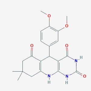 molecular formula C21H23N3O5 B11238483 5-(3,4-dimethoxyphenyl)-8,8-dimethyl-5,8,9,10-tetrahydropyrimido[4,5-b]quinoline-2,4,6(1H,3H,7H)-trione 