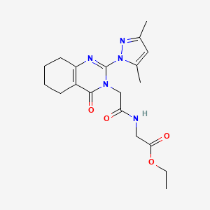 molecular formula C19H25N5O4 B11238571 ethyl 2-(2-(2-(3,5-dimethyl-1H-pyrazol-1-yl)-4-oxo-5,6,7,8-tetrahydroquinazolin-3(4H)-yl)acetamido)acetate 