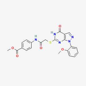 molecular formula C22H19N5O5S B11238614 methyl 4-(2-{[1-(2-methoxyphenyl)-4-oxo-1H,4H,5H-pyrazolo[3,4-d]pyrimidin-6-yl]sulfanyl}acetamido)benzoate 