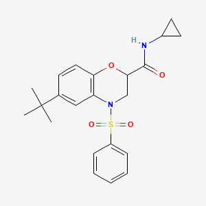 molecular formula C22H26N2O4S B11238666 6-tert-butyl-N-cyclopropyl-4-(phenylsulfonyl)-3,4-dihydro-2H-1,4-benzoxazine-2-carboxamide 