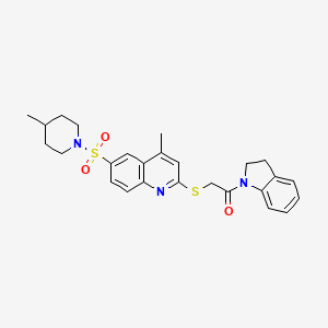 1-(2,3-dihydro-1H-indol-1-yl)-2-({4-methyl-6-[(4-methylpiperidin-1-yl)sulfonyl]quinolin-2-yl}sulfanyl)ethanone