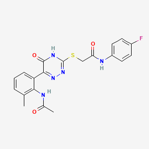 2-{[6-(2-Acetamido-3-methylphenyl)-5-oxo-4,5-dihydro-1,2,4-triazin-3-YL]sulfanyl}-N-(4-fluorophenyl)acetamide