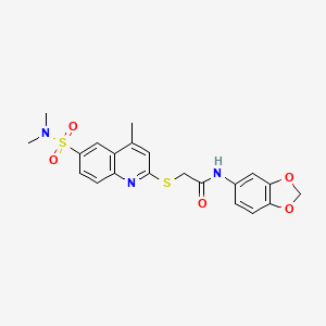 molecular formula C21H21N3O5S2 B11238809 N-(1,3-benzodioxol-5-yl)-2-{[6-(dimethylsulfamoyl)-4-methylquinolin-2-yl]sulfanyl}acetamide 