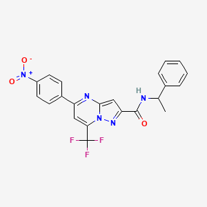 molecular formula C22H16F3N5O3 B11238916 5-(4-nitrophenyl)-N-(1-phenylethyl)-7-(trifluoromethyl)pyrazolo[1,5-a]pyrimidine-2-carboxamide 