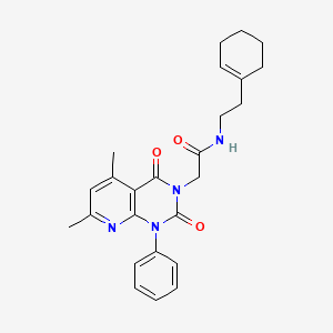 molecular formula C25H28N4O3 B11239057 N-[2-(cyclohex-1-en-1-yl)ethyl]-2-(5,7-dimethyl-2,4-dioxo-1-phenyl-1,4-dihydropyrido[2,3-d]pyrimidin-3(2H)-yl)acetamide 