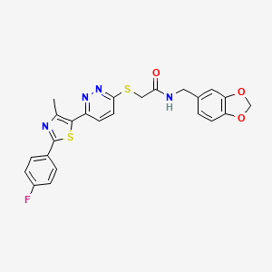 molecular formula C24H19FN4O3S2 B11239183 N-(benzo[d][1,3]dioxol-5-ylmethyl)-2-((6-(2-(4-fluorophenyl)-4-methylthiazol-5-yl)pyridazin-3-yl)thio)acetamide 