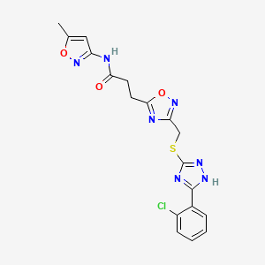 molecular formula C18H16ClN7O3S B11239212 3-[3-({[5-(2-chlorophenyl)-4H-1,2,4-triazol-3-yl]sulfanyl}methyl)-1,2,4-oxadiazol-5-yl]-N-(5-methyl-1,2-oxazol-3-yl)propanamide 