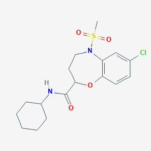 molecular formula C17H23ClN2O4S B11239268 7-chloro-N-cyclohexyl-5-(methylsulfonyl)-2,3,4,5-tetrahydro-1,5-benzoxazepine-2-carboxamide 