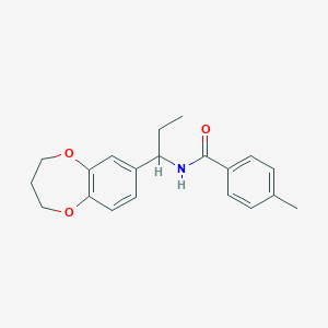 molecular formula C20H23NO3 B11239374 N-[1-(3,4-dihydro-2H-1,5-benzodioxepin-7-yl)propyl]-4-methylbenzamide 