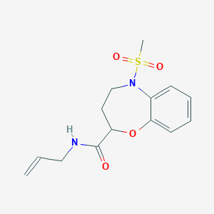 molecular formula C14H18N2O4S B11239375 5-(methylsulfonyl)-N-(prop-2-en-1-yl)-2,3,4,5-tetrahydro-1,5-benzoxazepine-2-carboxamide 