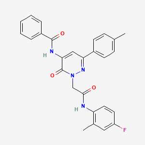 molecular formula C27H23FN4O3 B11239453 N-[2-{2-[(4-fluoro-2-methylphenyl)amino]-2-oxoethyl}-6-(4-methylphenyl)-3-oxo-2,3-dihydropyridazin-4-yl]benzamide 