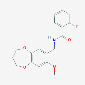 2-fluoro-N-[(8-methoxy-3,4-dihydro-2H-1,5-benzodioxepin-7-yl)methyl]benzamide