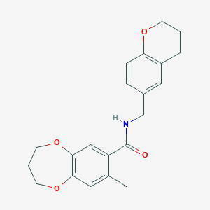 molecular formula C21H23NO4 B11239517 N-(3,4-dihydro-2H-chromen-6-ylmethyl)-8-methyl-3,4-dihydro-2H-1,5-benzodioxepine-7-carboxamide 