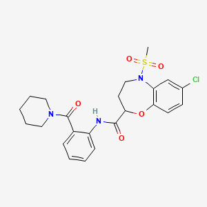 molecular formula C23H26ClN3O5S B11239680 7-chloro-5-(methylsulfonyl)-N-[2-(piperidin-1-ylcarbonyl)phenyl]-2,3,4,5-tetrahydro-1,5-benzoxazepine-2-carboxamide 