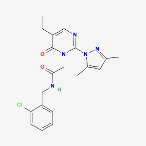 molecular formula C21H24ClN5O2 B11239725 N-(2-chlorobenzyl)-2-(2-(3,5-dimethyl-1H-pyrazol-1-yl)-5-ethyl-4-methyl-6-oxopyrimidin-1(6H)-yl)acetamide 