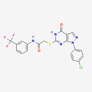 molecular formula C20H13ClF3N5O2S B11239736 2-{[1-(4-Chlorophenyl)-4-oxo-1H,4H,5H-pyrazolo[3,4-D]pyrimidin-6-YL]sulfanyl}-N-[3-(trifluoromethyl)phenyl]acetamide 