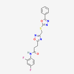 molecular formula C20H15F2N5O3S B11239837 N-(2,4-difluorophenyl)-3-(3-{[(5-phenyl-1,3,4-oxadiazol-2-yl)sulfanyl]methyl}-1,2,4-oxadiazol-5-yl)propanamide 