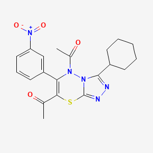 1,1'-(3-cyclohexyl-6-(3-nitrophenyl)-5H-[1,2,4]triazolo[3,4-b][1,3,4]thiadiazine-5,7-diyl)bis(ethan-1-one)