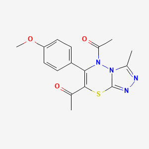 molecular formula C16H16N4O3S B11239950 1-[7-Acetyl-6-(4-methoxyphenyl)-3-methyl-5H-[1,2,4]triazolo[3,4-B][1,3,4]thiadiazin-5-YL]ethan-1-one 