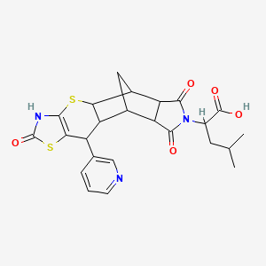 molecular formula C24H25N3O5S2 B11239953 4-Methyl-2-[6,13,15-trioxo-9-(pyridin-3-yl)-3,7-dithia-5,14-diazapentacyclo[9.5.1.0^{2,10}.0^{4,8}.0^{12,16}]heptadec-4(8)-en-14-yl]pentanoic acid 