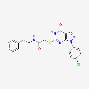 molecular formula C21H18ClN5O2S B11240024 2-((1-(4-chlorophenyl)-4-oxo-4,5-dihydro-1H-pyrazolo[3,4-d]pyrimidin-6-yl)thio)-N-phenethylacetamide 