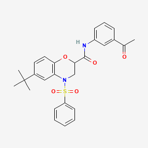 molecular formula C27H28N2O5S B11240077 N-(3-acetylphenyl)-6-tert-butyl-4-(phenylsulfonyl)-3,4-dihydro-2H-1,4-benzoxazine-2-carboxamide 