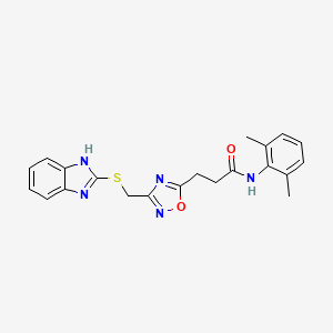 molecular formula C21H21N5O2S B11240102 3-{3-[(1H-benzimidazol-2-ylsulfanyl)methyl]-1,2,4-oxadiazol-5-yl}-N-(2,6-dimethylphenyl)propanamide 