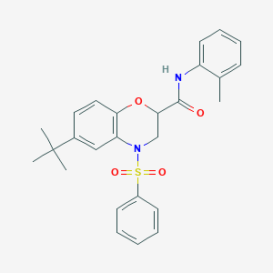 molecular formula C26H28N2O4S B11240104 6-tert-butyl-N-(2-methylphenyl)-4-(phenylsulfonyl)-3,4-dihydro-2H-1,4-benzoxazine-2-carboxamide 