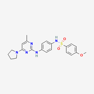 molecular formula C22H25N5O3S B11240135 4-methoxy-N-(4-((4-methyl-6-(pyrrolidin-1-yl)pyrimidin-2-yl)amino)phenyl)benzenesulfonamide 