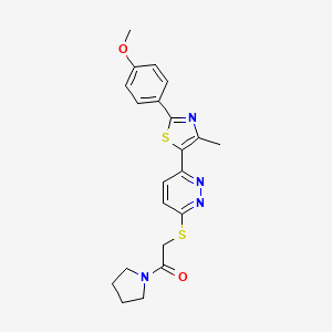 molecular formula C21H22N4O2S2 B11240159 2-((6-(2-(4-Methoxyphenyl)-4-methylthiazol-5-yl)pyridazin-3-yl)thio)-1-(pyrrolidin-1-yl)ethanone 