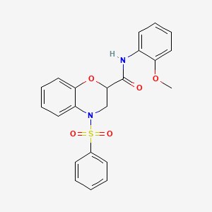 molecular formula C22H20N2O5S B11240264 N-(2-methoxyphenyl)-4-(phenylsulfonyl)-3,4-dihydro-2H-1,4-benzoxazine-2-carboxamide 