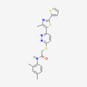 molecular formula C22H20N4OS3 B11240287 N-(2,4-dimethylphenyl)-2-((6-(4-methyl-2-(thiophen-2-yl)thiazol-5-yl)pyridazin-3-yl)thio)acetamide 