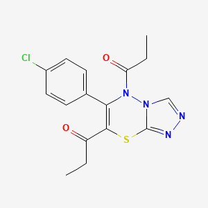 molecular formula C16H15ClN4O2S B11240330 1-[6-(4-Chlorophenyl)-5-propanoyl-5H-[1,2,4]triazolo[3,4-B][1,3,4]thiadiazin-7-YL]propan-1-one 