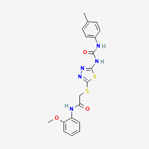 molecular formula C19H19N5O3S2 B11240344 N-(2-Methoxyphenyl)-2-[(5-{[(4-methylphenyl)carbamoyl]amino}-1,3,4-thiadiazol-2-YL)sulfanyl]acetamide 