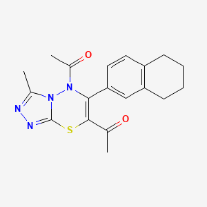 molecular formula C19H20N4O2S B11240355 1,1'-[3-methyl-6-(5,6,7,8-tetrahydronaphthalen-2-yl)-5H-[1,2,4]triazolo[3,4-b][1,3,4]thiadiazine-5,7-diyl]diethanone 