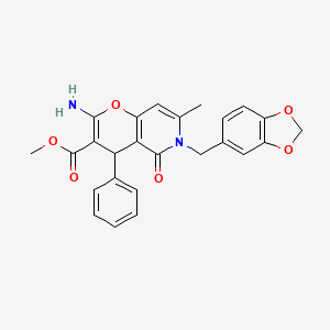 molecular formula C25H22N2O6 B11240370 methyl 2-amino-6-(1,3-benzodioxol-5-ylmethyl)-7-methyl-5-oxo-4-phenyl-5,6-dihydro-4H-pyrano[3,2-c]pyridine-3-carboxylate 