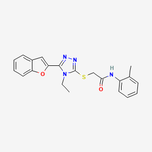 molecular formula C21H20N4O2S B11240442 2-{[5-(1-benzofuran-2-yl)-4-ethyl-4H-1,2,4-triazol-3-yl]sulfanyl}-N-(2-methylphenyl)acetamide 