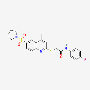 N-(4-Fluorophenyl)-2-{[4-methyl-6-(pyrrolidine-1-sulfonyl)quinolin-2-YL]sulfanyl}acetamide