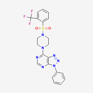 molecular formula C21H18F3N7O2S B11240471 3-phenyl-7-(4-((2-(trifluoromethyl)phenyl)sulfonyl)piperazin-1-yl)-3H-[1,2,3]triazolo[4,5-d]pyrimidine 