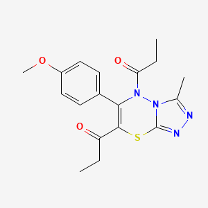 molecular formula C18H20N4O3S B11240483 1-[6-(4-Methoxyphenyl)-3-methyl-7-propanoyl-5H-[1,2,4]triazolo[3,4-B][1,3,4]thiadiazin-5-YL]propan-1-one 