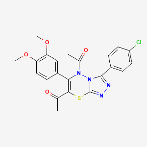 molecular formula C22H19ClN4O4S B11240504 1,1'-[3-(4-chlorophenyl)-6-(3,4-dimethoxyphenyl)-5H-[1,2,4]triazolo[3,4-b][1,3,4]thiadiazine-5,7-diyl]diethanone 