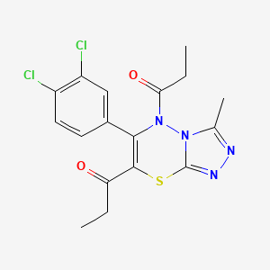 molecular formula C17H16Cl2N4O2S B11240516 1-[6-(3,4-Dichlorophenyl)-3-methyl-7-propanoyl-5H-[1,2,4]triazolo[3,4-B][1,3,4]thiadiazin-5-YL]propan-1-one 