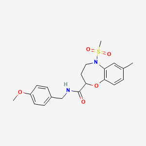 molecular formula C20H24N2O5S B11240528 N-(4-methoxybenzyl)-7-methyl-5-(methylsulfonyl)-2,3,4,5-tetrahydro-1,5-benzoxazepine-2-carboxamide 