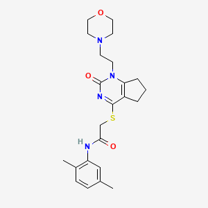 molecular formula C23H30N4O3S B11240556 N-(2,5-dimethylphenyl)-2-((1-(2-morpholinoethyl)-2-oxo-2,5,6,7-tetrahydro-1H-cyclopenta[d]pyrimidin-4-yl)thio)acetamide 