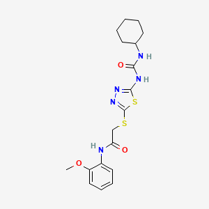 molecular formula C18H23N5O3S2 B11240701 2-((5-(3-cyclohexylureido)-1,3,4-thiadiazol-2-yl)thio)-N-(2-methoxyphenyl)acetamide 